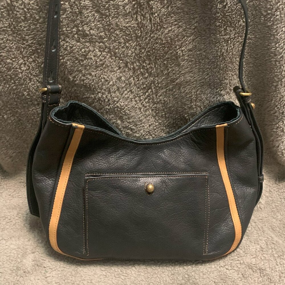 ALCO Black & Cafe Latte Leather Shoulder Bag Purse New